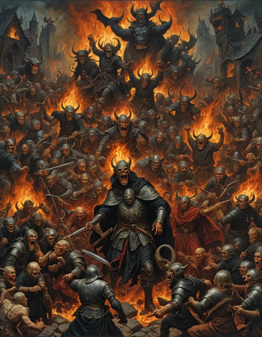 Medieval Folk Art Hellscape with Demons