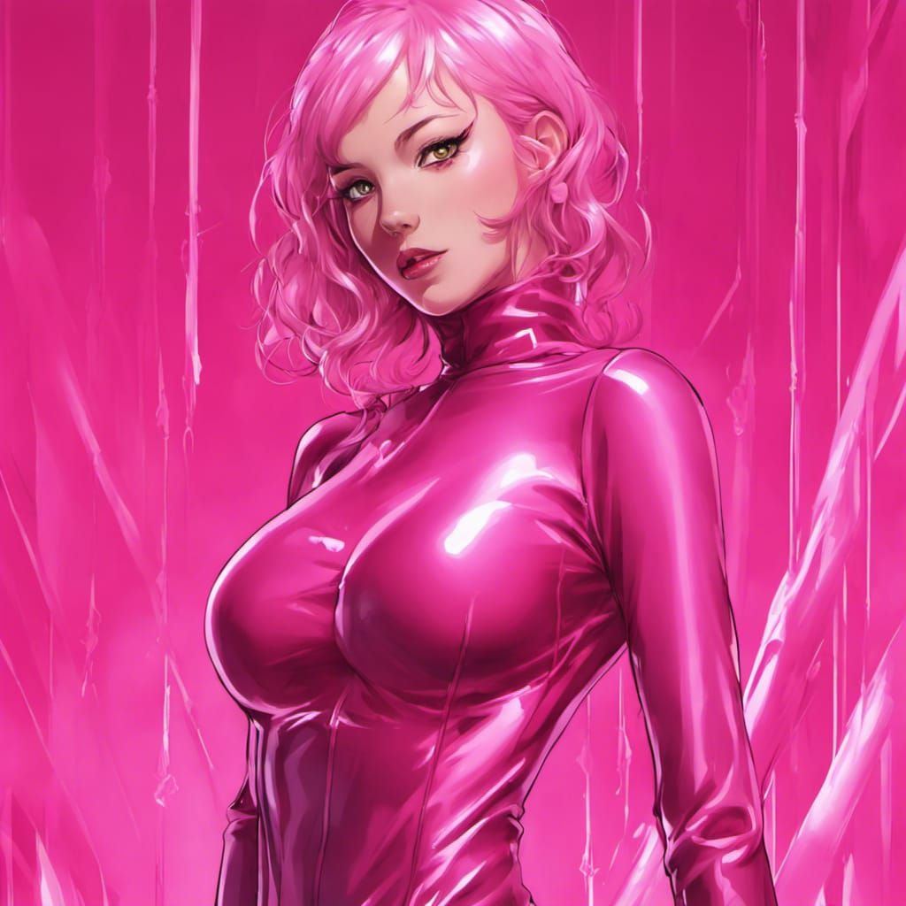 Anime Portrait of Woman in Pink Latex