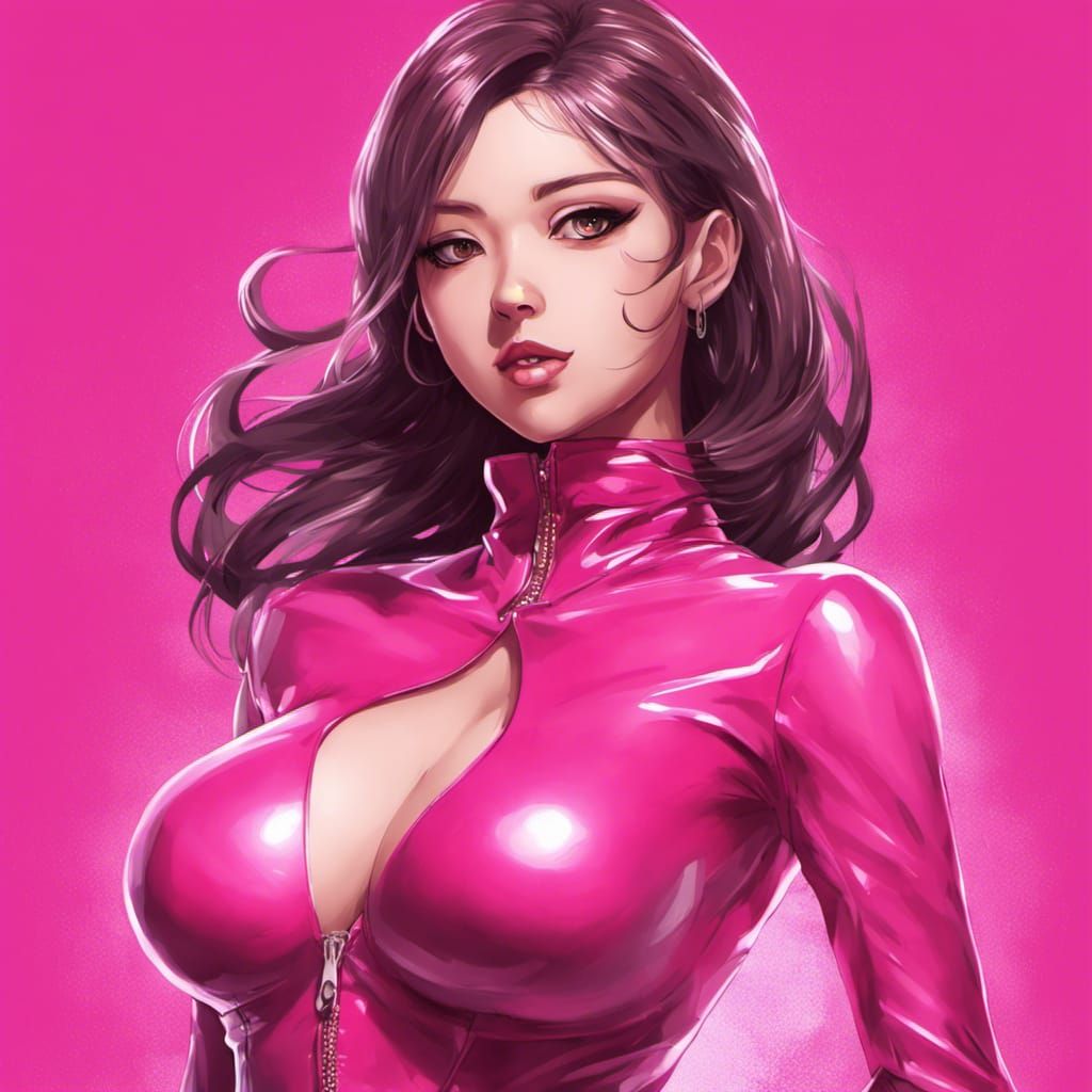 Anime Style Portrait of Confident Woman in Pink Latex