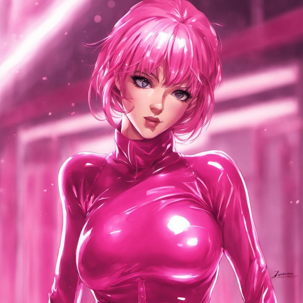 Anime Portrait of Woman in Pink Latex Outfit