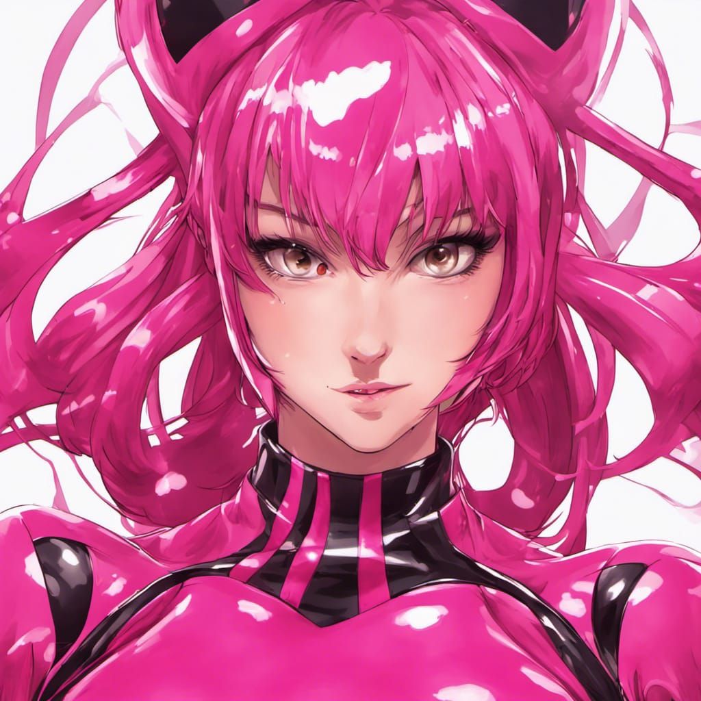 Anime Woman in Pink Latex Catsuit Digital Art