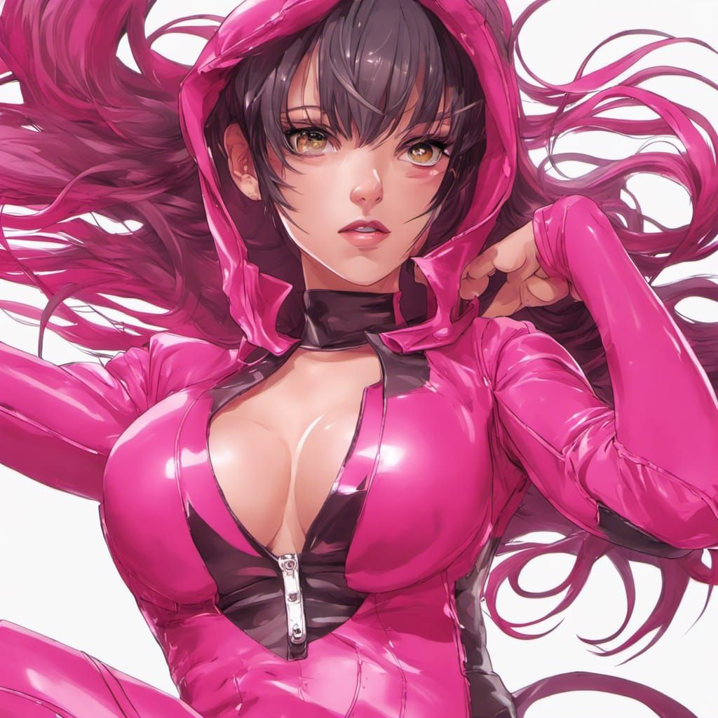 Anime Woman in Pink Latex Catsuit Portrait