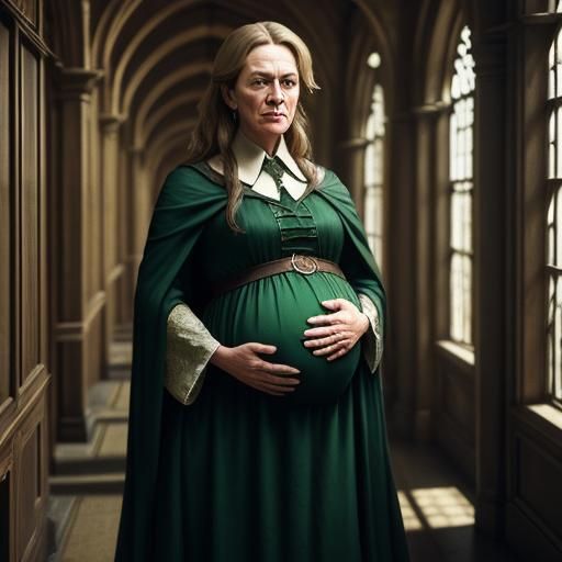 Pregnant McGonagall in Hogwarts Corridor: Cinematic Still
