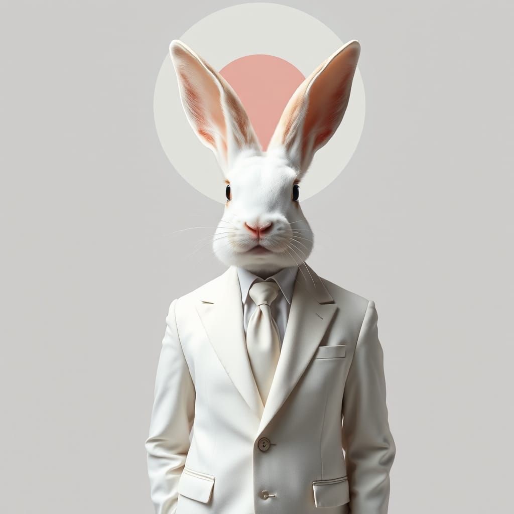 Op Art Deco Rabbit in White Suit