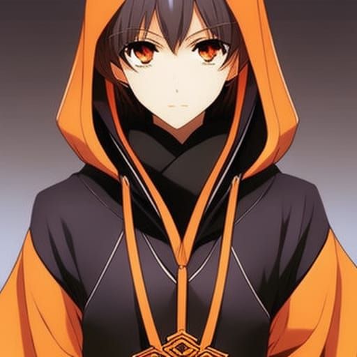 Anime Gamer Girl with Orange Hoodie and Eyes