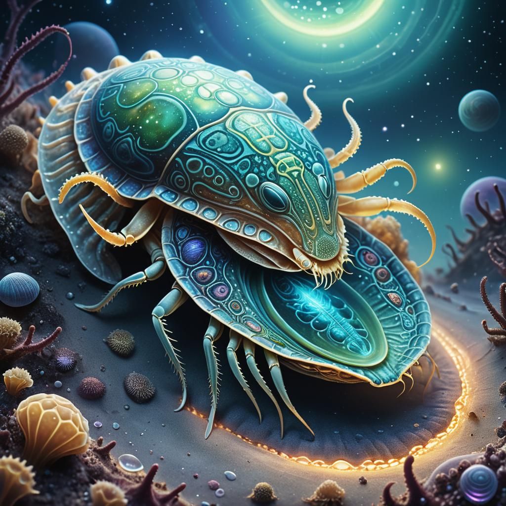 Bio-luminescent Alien Crawls Across Exoplanet as Digital Art