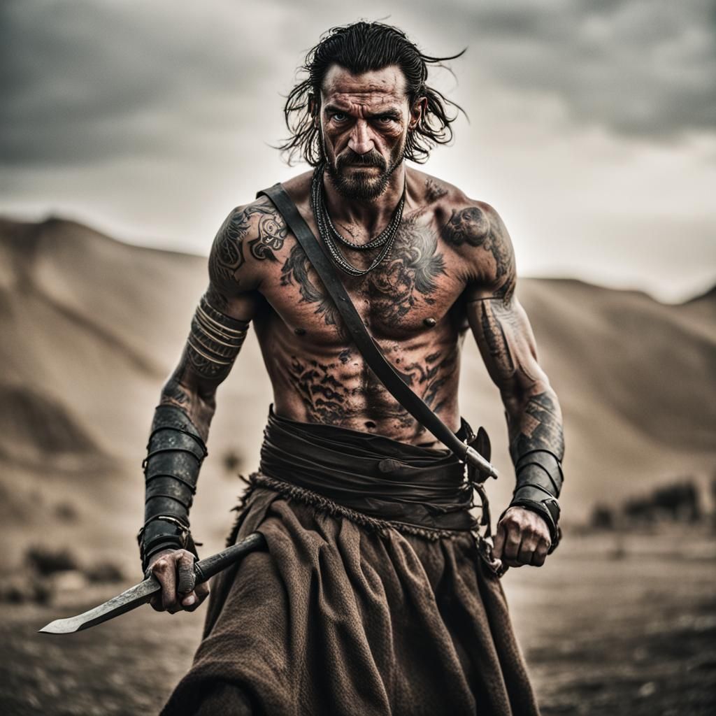 Fierce Dothraki Warrior Portrait in Ambient Light