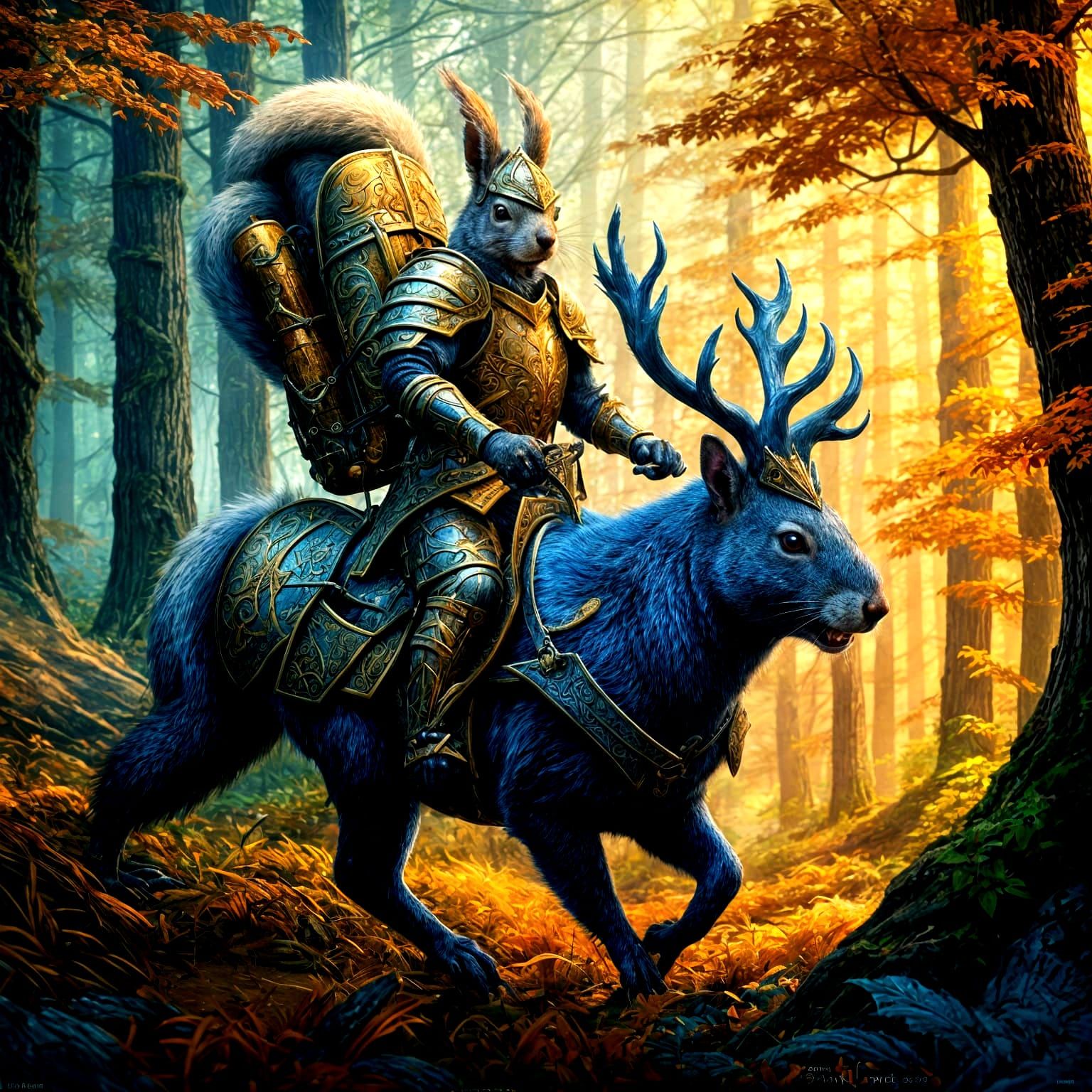 Squirrel Knight on Animal Mount: Fantasy Concept Art