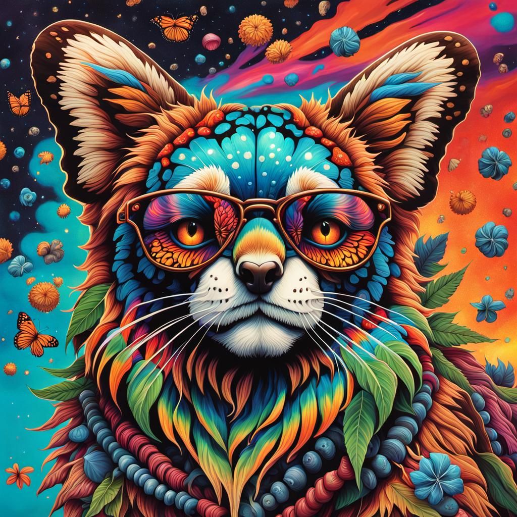 Psychedelic Butterfly on Skulls in Cosmic Dreamscape