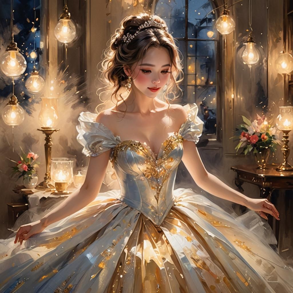 Lady in Glowing Gown with Celestial Hair