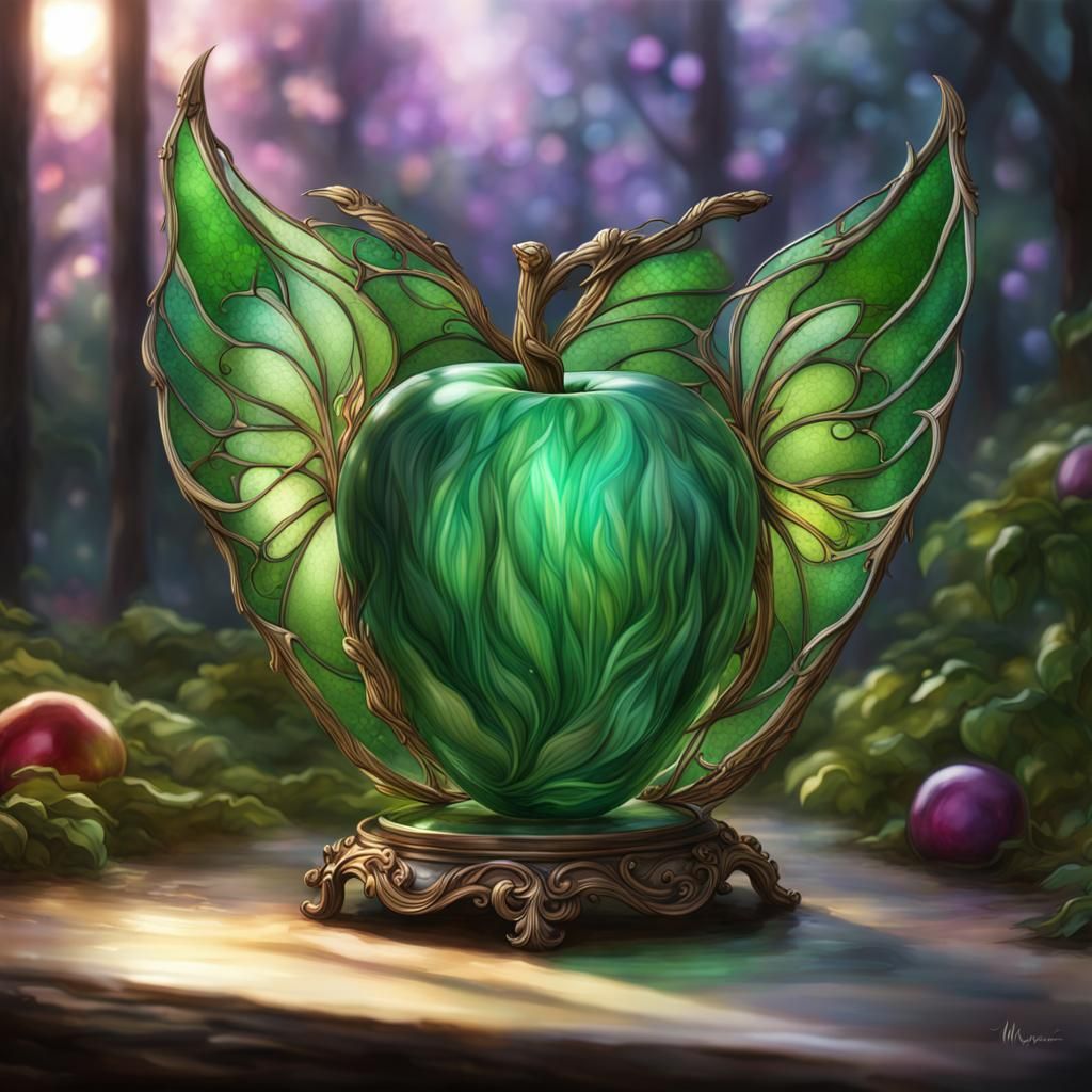 Green Glass Faberge Apple with Stained Glass Wings