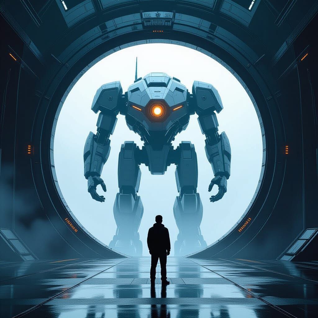 Man Faces Portal to Another World in Sci-Fi Style