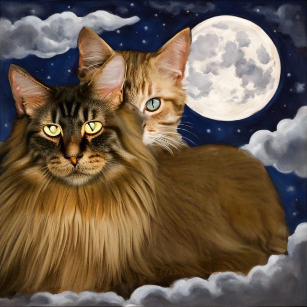 Moonlit Cats in a Dark Night Sky