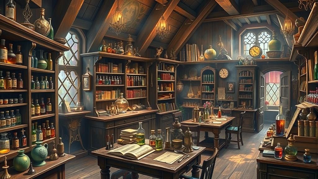 18th Century Alchemist Shop with Magic Books