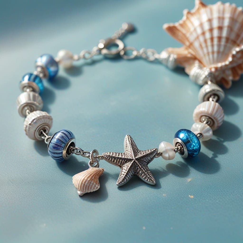 Silver Bracelet with Starfish and Seashell Charms