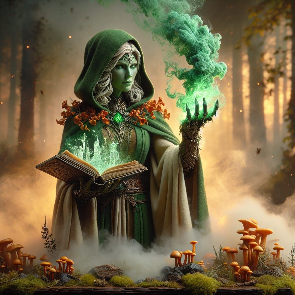 Green Flame Enchantress in Smoky Forest