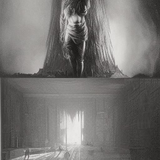 Fiery Wolf in Sinister Room: A Brutalist Vision