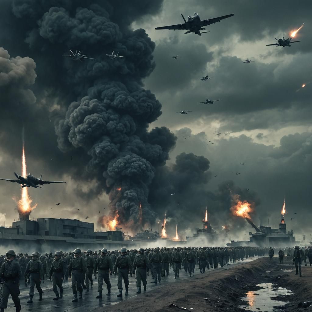 Dystopian Military Base Under Attack: Sci-Fi Illustration