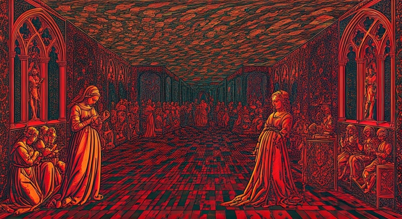 David and Bathsheba: Psychedelic Gothic Op-Art Poster