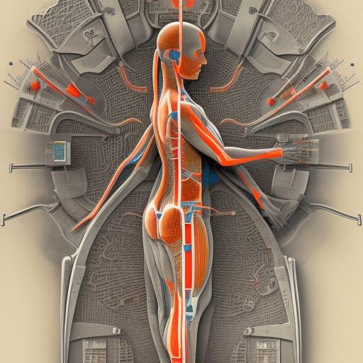 Detailed Human Body Blueprint Technical Illustration