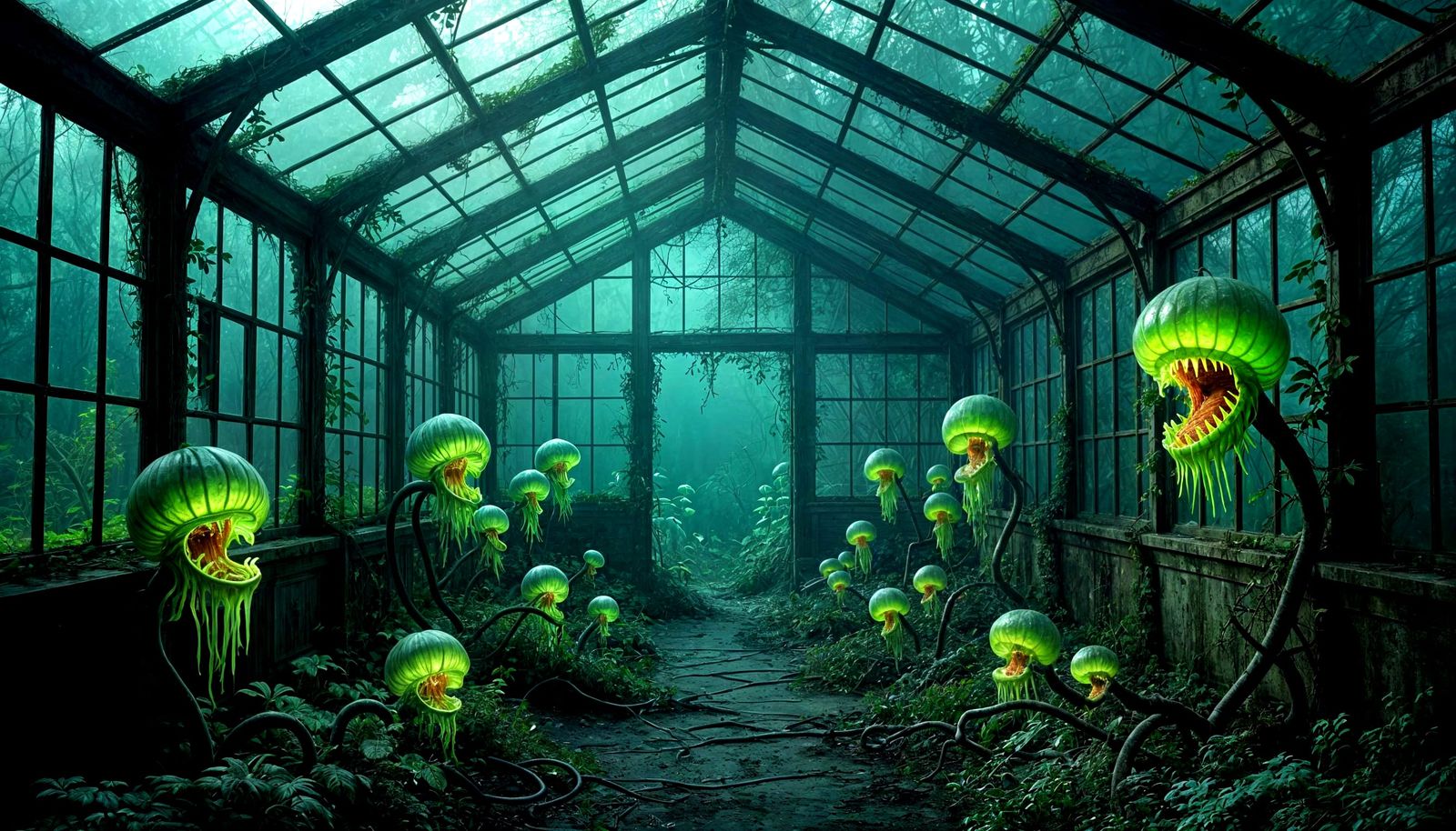 Decaying Greenhouse: Unholy Garden in Dark Fantasy Style