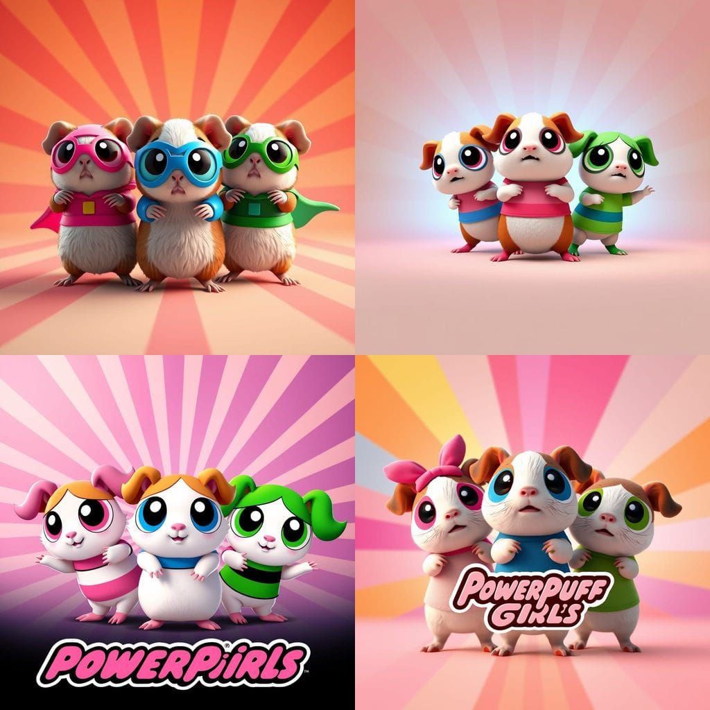 Whimsical Guinea Pigs as Powerpuff Girls in Nostalgic Digita...