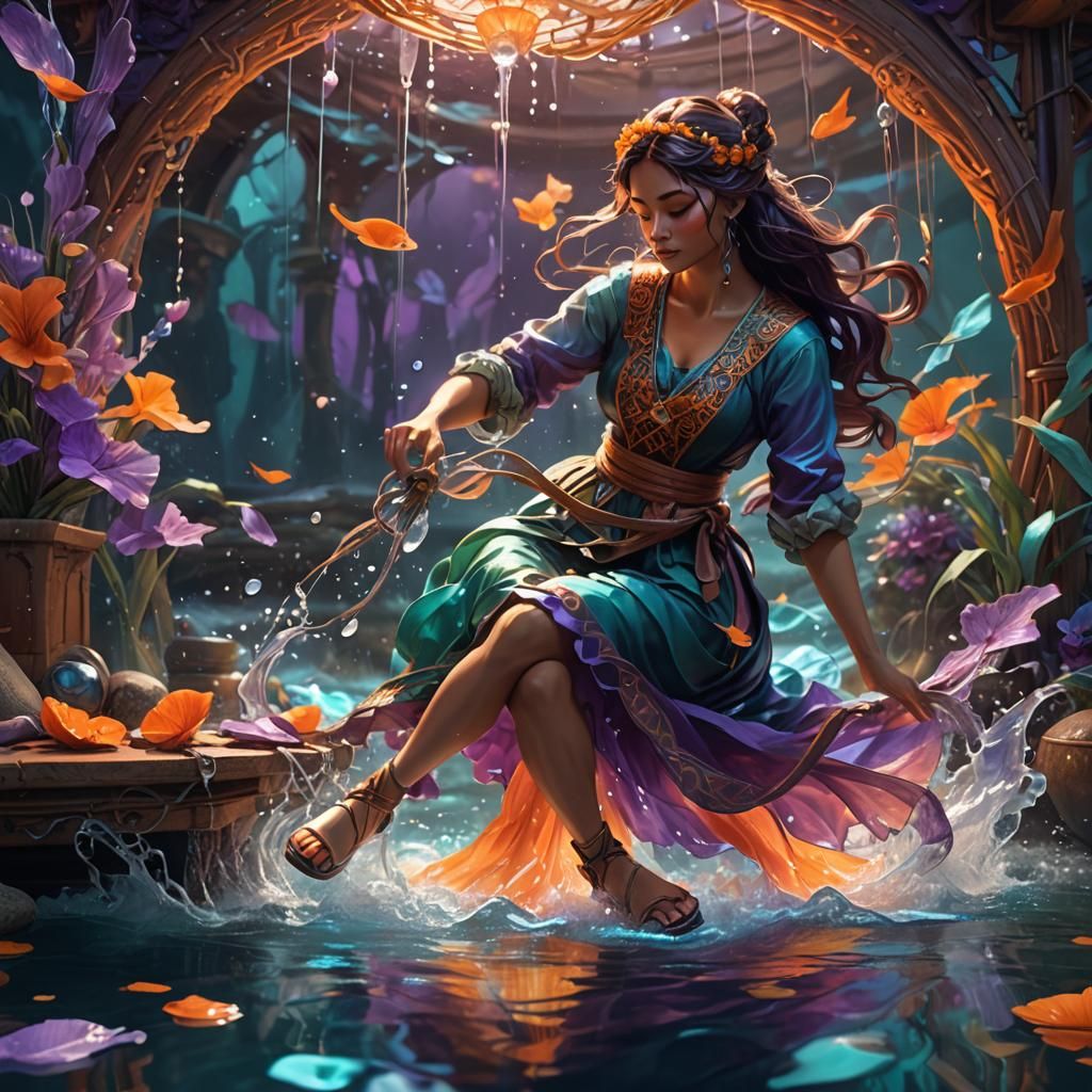 Water Weaver: Mystical Concept Art in Art Nouveau Style