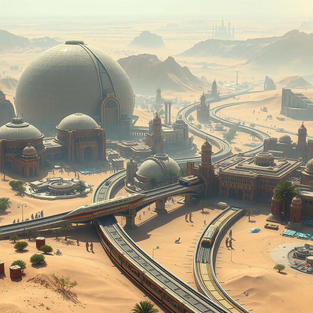 Futuristic Desert Oasis in Ancient Modern Harmony