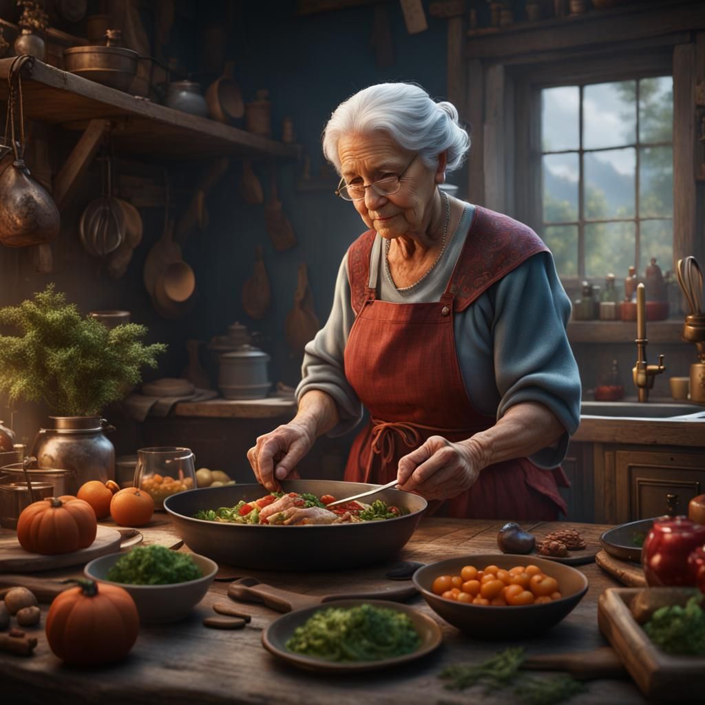Detailed Matte Painting: Grandmother's Family Meal