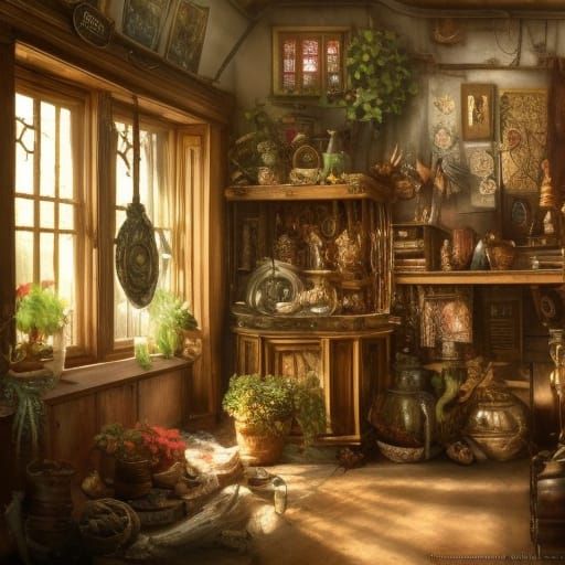 Cozy House Interior as Detailed Oil Painting