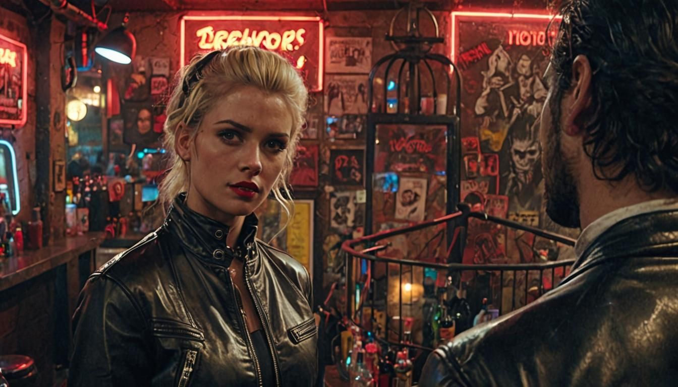 Gritty Biker Bar Scene with Werewolves