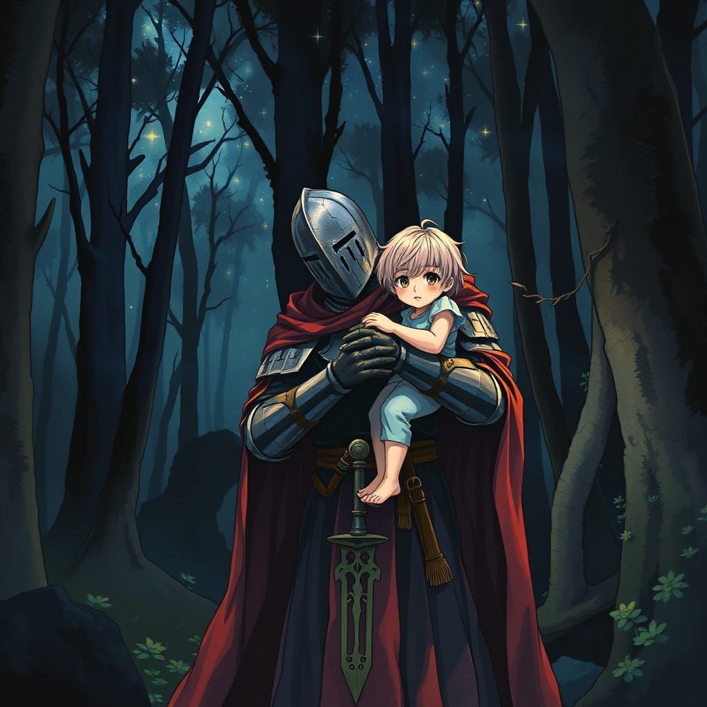 Medieval Knight in a Dark Forest with a Young Companion, in ...