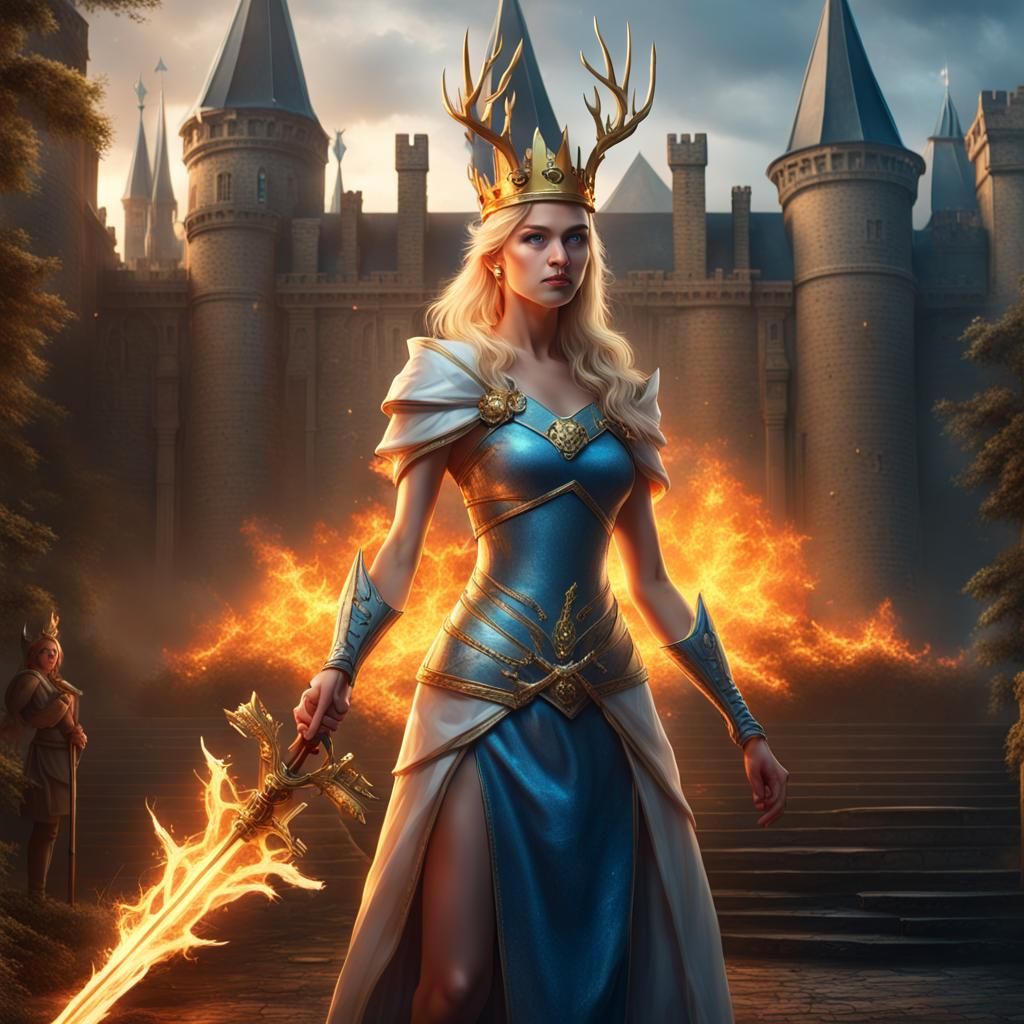 Fantasy Queen with Stag and Glass Castle