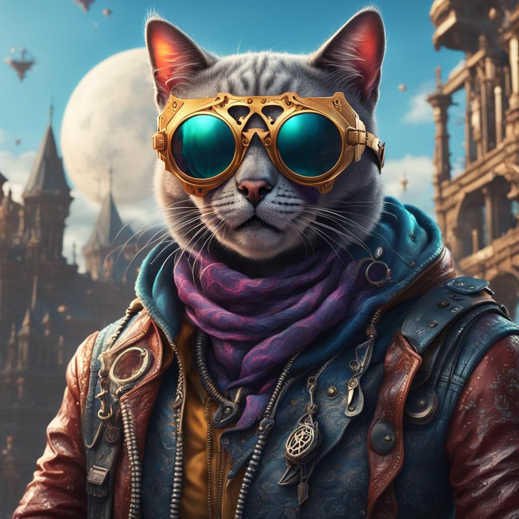 Cool Cat with Skeleton Mask in Detailed Painting