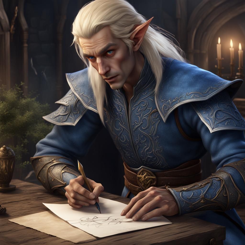 Half Elf Writes Letter: Fantasy Art