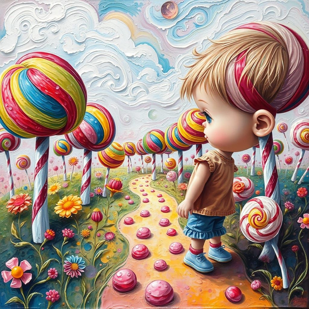 Child Stepping into Whimsical Candyland Wonderland