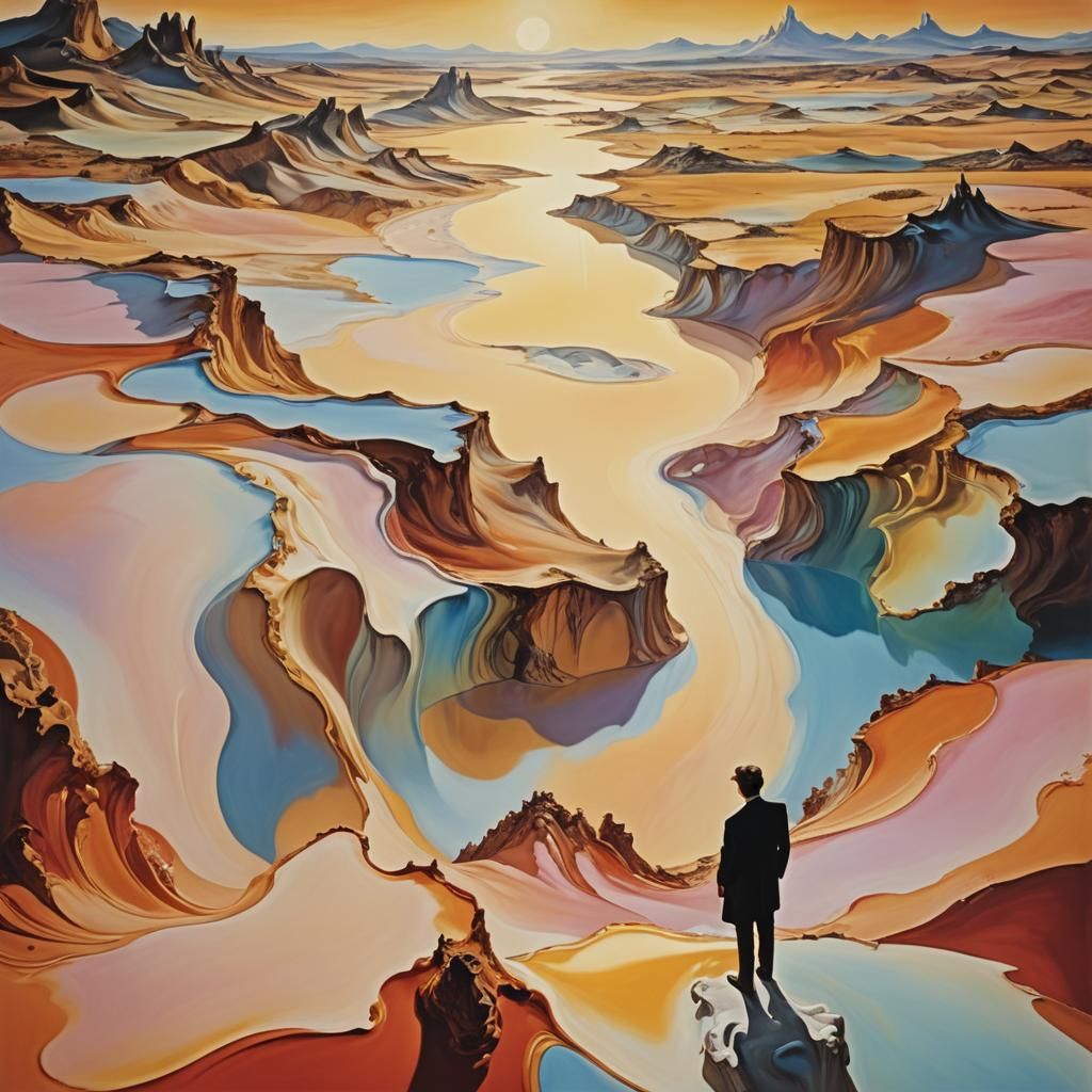Surreal Dreamscape with Figure in Golden Light