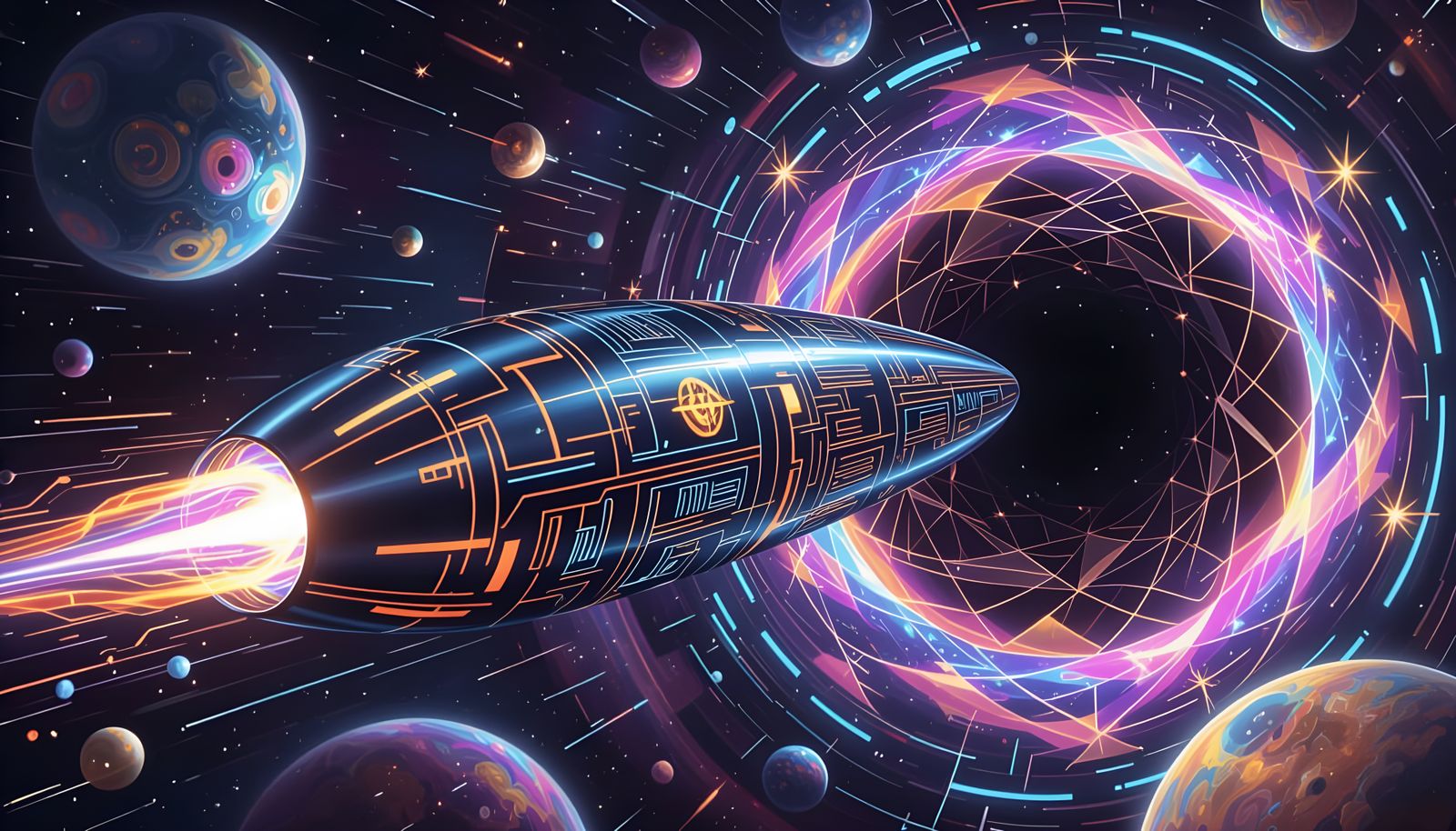 Futuristic Bullet Craft Soaring Through Impasto Cosmos