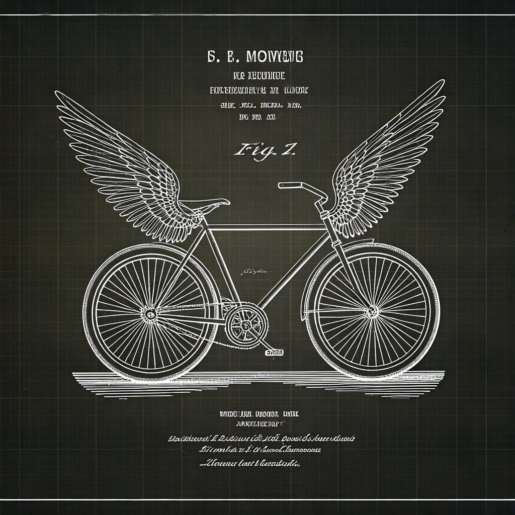 Winged Bicycle Patent Drawing Illustration