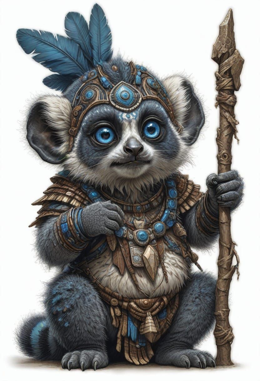 Zulu Lemur Spirit in Heroic Fantasy Style