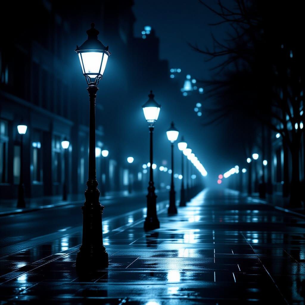 Annoyed Streetlamps in Gritty Noir Cityscape