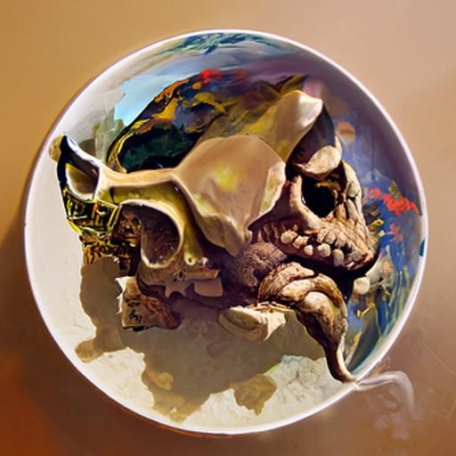 Hyperdetailed Skull Diorama in Vintage Sci-Fi Style
