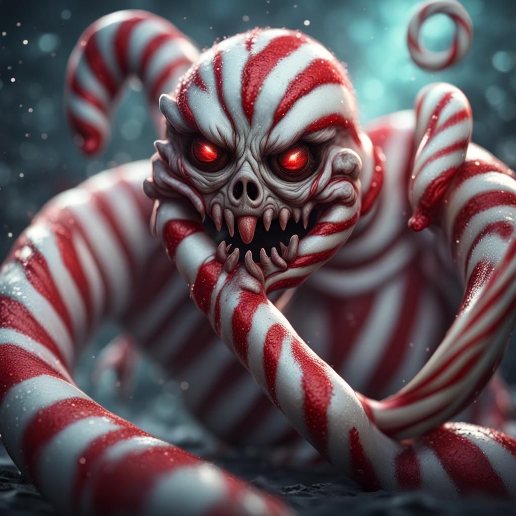 Evil Candy Cane Monster in Detailed Matte Painting