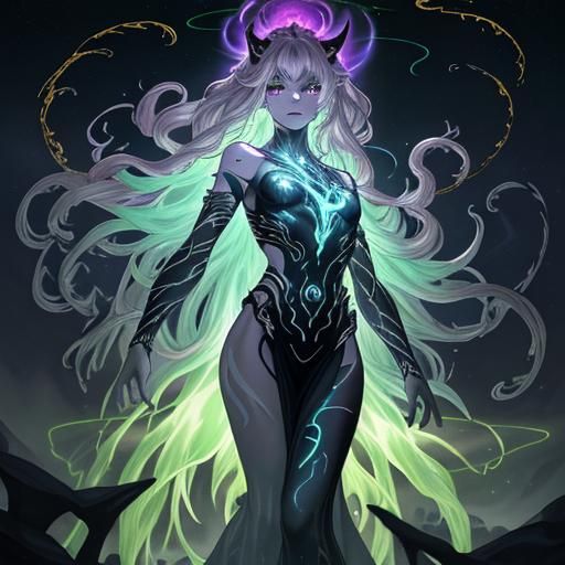 Ishtar Deity Manifests in Elemental Chaos, Anime Style