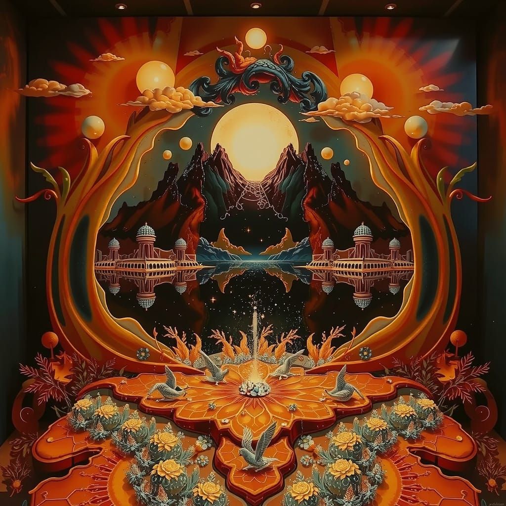 Dreamlike Amoeboid Landscape Painting in Pink, Blue, and Whi...