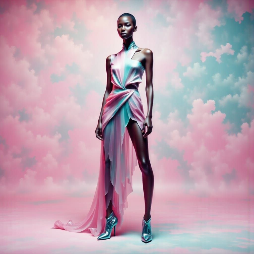 Ethereal Alien Goddess in Shifting Pastel Hues