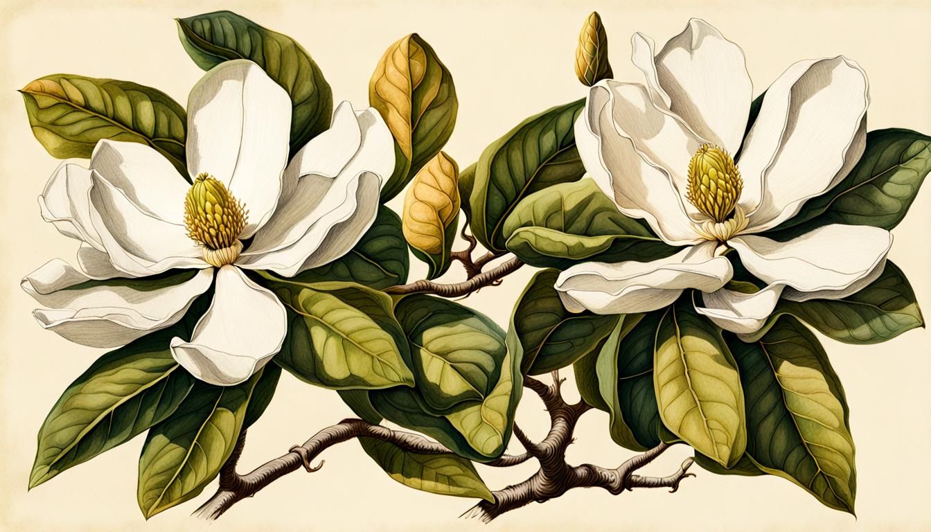 Botanical Ink Sketch Print of Magnolia Grandiflora