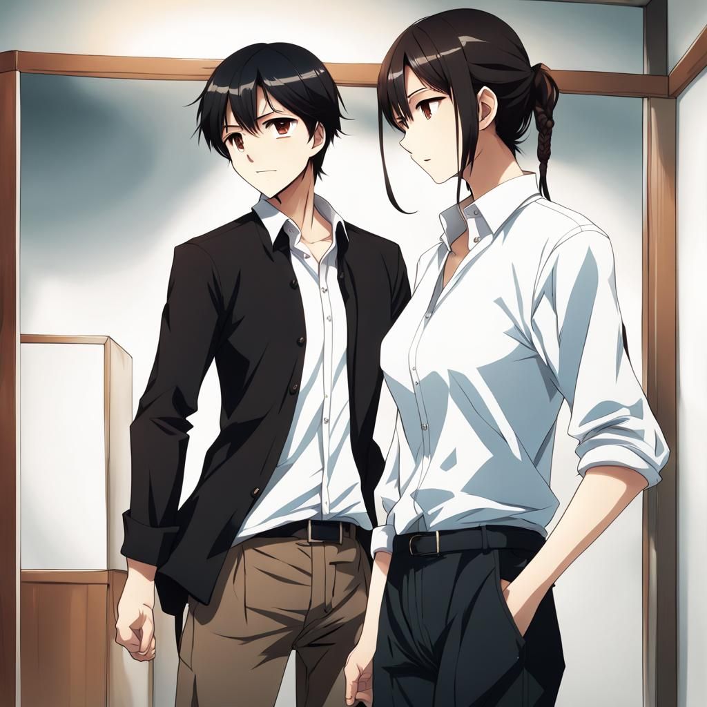 Anime Style: Boy and Girl in a Japanese Manga Scene