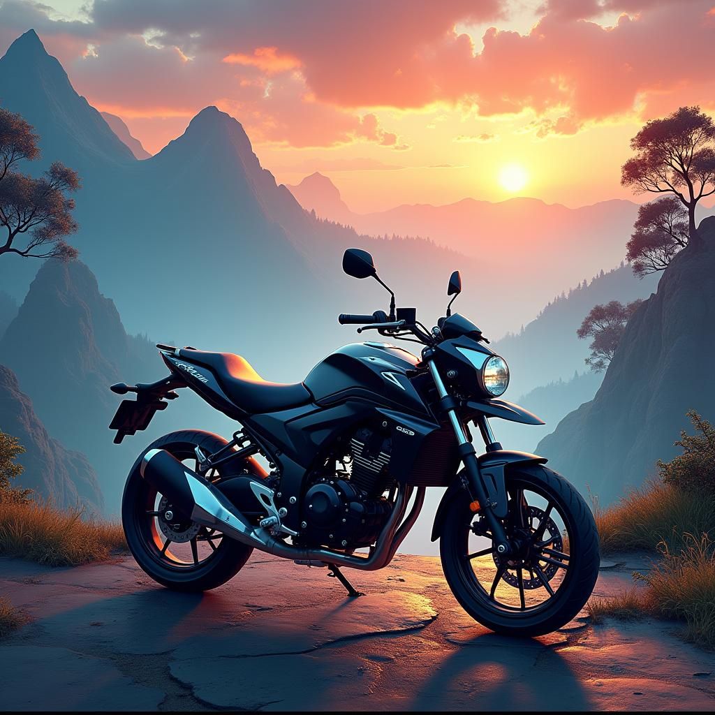 Suzuki GS150R in a Fantasy Landscape, 8K Unreal Engine