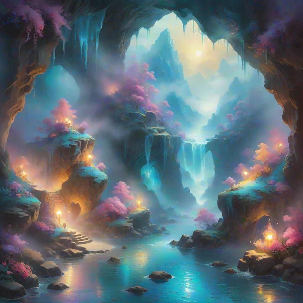 Ethereal Cave of Whispers in Golden Hour